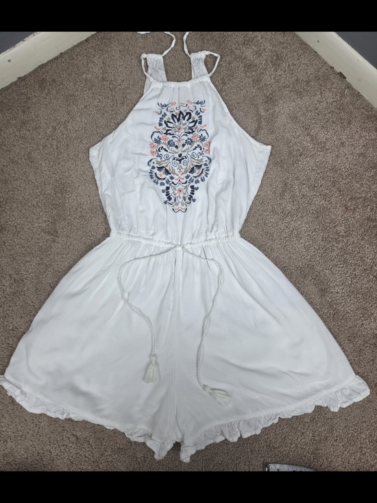 Hollister Pants - Hollister White Gauzy Halter Top with Subtle Embroidery